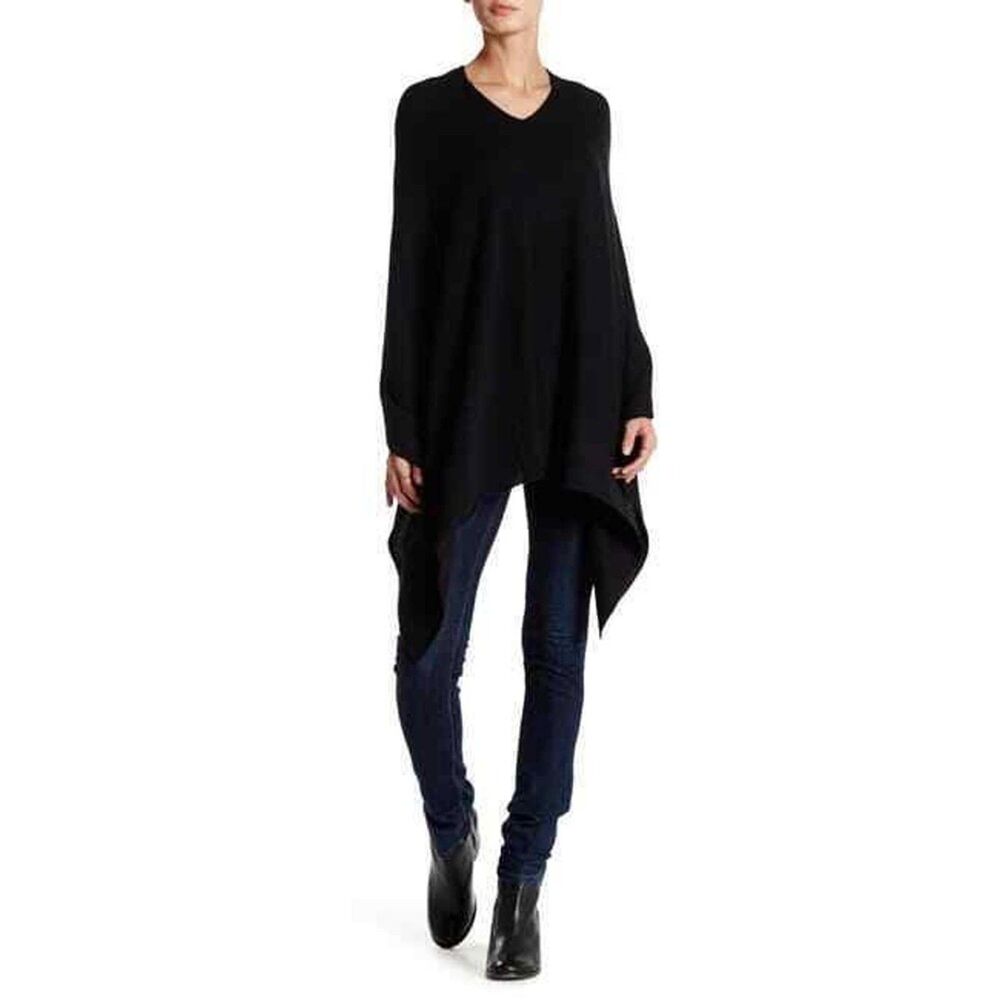 Portolano 100% Cashmere Poncho Women's V- Neck Black Poncho sleeve Woven OS $341